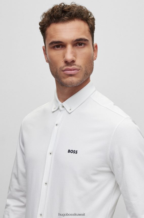 4TFNJN2707 أبيض Hugo Boss قميص أبيض بقصة عادية مصنوع من مزيج القطن بيكيه هوغو