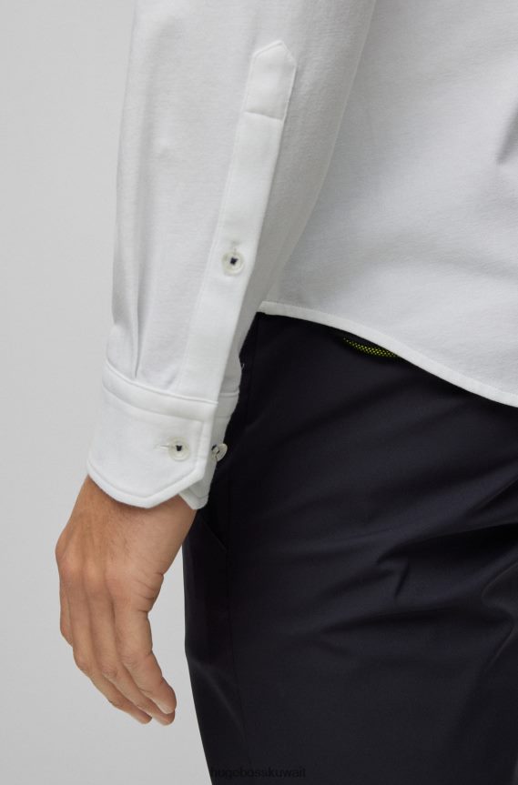 4TFNJN2707 أبيض Hugo Boss قميص أبيض بقصة عادية مصنوع من مزيج القطن بيكيه هوغو