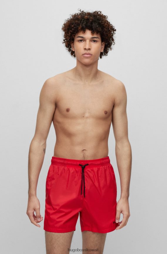 4TFNJN2708 أحمر Hugo Boss شورت سباحة سريع الجفاف مصنوع من قماش معاد تدويره مع شعار هوغو باللون الأحمر
