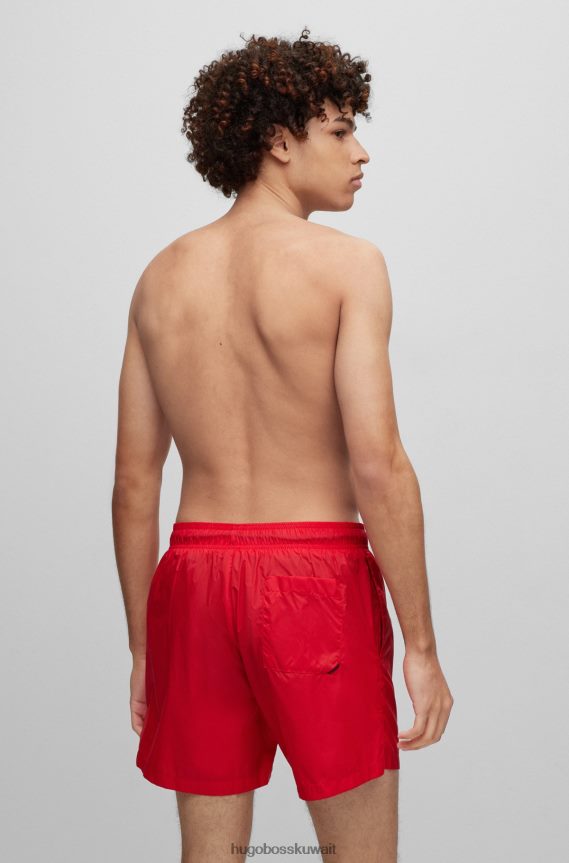 4TFNJN2708 أحمر Hugo Boss شورت سباحة سريع الجفاف مصنوع من قماش معاد تدويره مع شعار هوغو باللون الأحمر