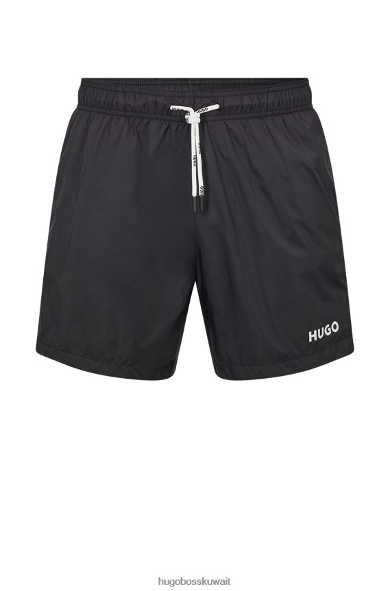 4TFNJN2710 أسود Hugo Boss شورت سباحة أسود سريع الجفاف من Hugo مصنوع من قماش معاد تدويره مع شعار