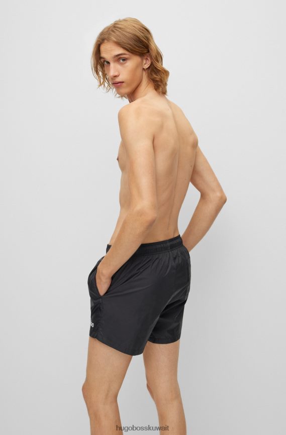 4TFNJN2710 أسود Hugo Boss شورت سباحة أسود سريع الجفاف من Hugo مصنوع من قماش معاد تدويره مع شعار