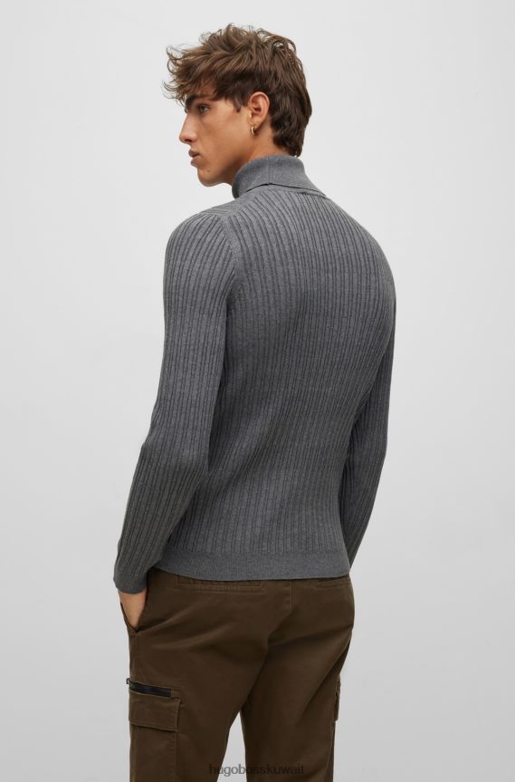 4TFNJN2712 الرمادي الداكن Hugo Boss سترة بياقة مطوية وقصة ضيقة للغاية مع هياكل مختلطة باللون الرمادي الداكن