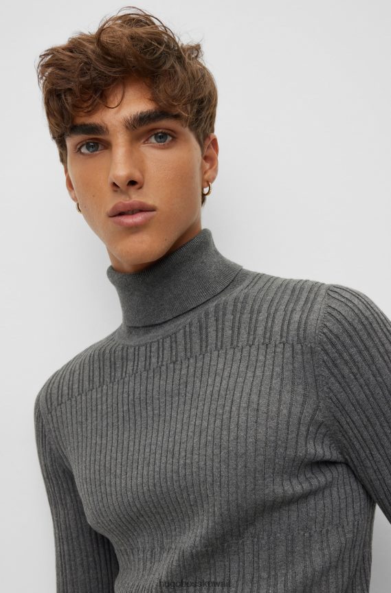 4TFNJN2712 الرمادي الداكن Hugo Boss سترة بياقة مطوية وقصة ضيقة للغاية مع هياكل مختلطة باللون الرمادي الداكن