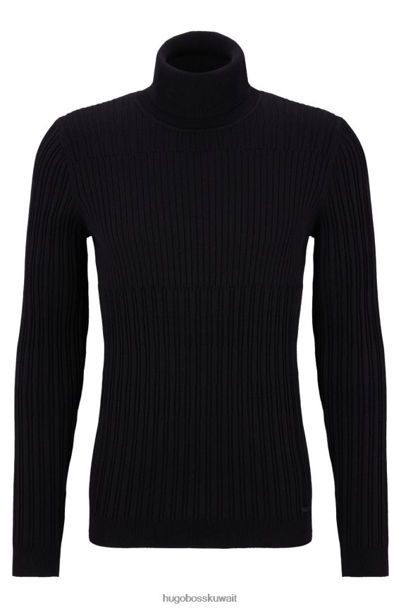 4TFNJN2713 أسود Hugo Boss سترة سوداء ضيقة للغاية بياقة مطوية مع هياكل مختلطة من هوغو