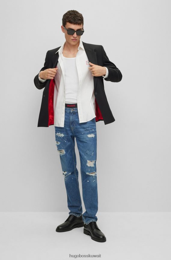 4TFNJN2714 الفيروز Hugo Boss جينز ضيق من الدنيم الصلب مع تأثيرات مستخدمة باللون الفيروزي