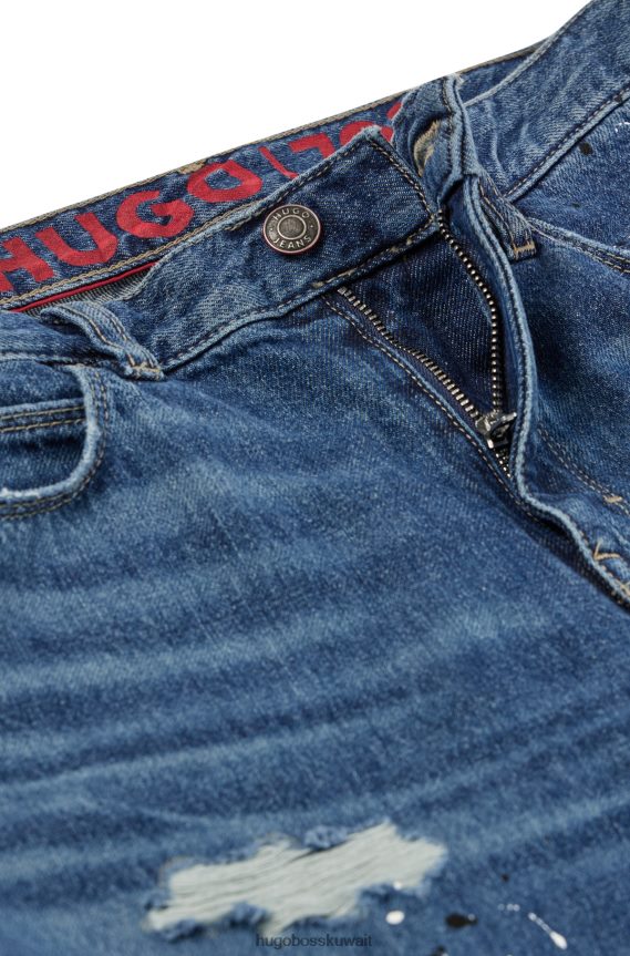 4TFNJN2714 الفيروز Hugo Boss جينز ضيق من الدنيم الصلب مع تأثيرات مستخدمة باللون الفيروزي