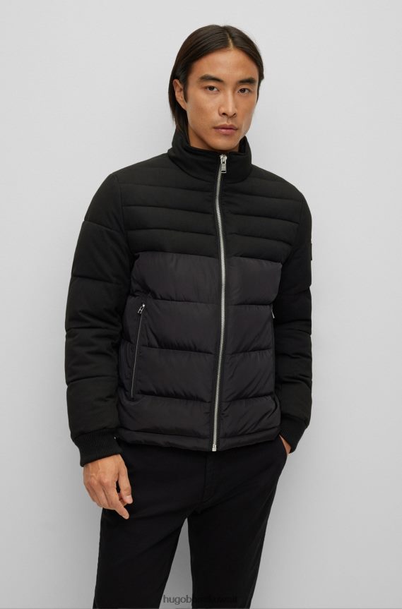 4TFNJN2720 أسود Hugo Boss سترة مبطنة ذات مقاس عادي بمواد مختلطة باللون الأسود هوغو