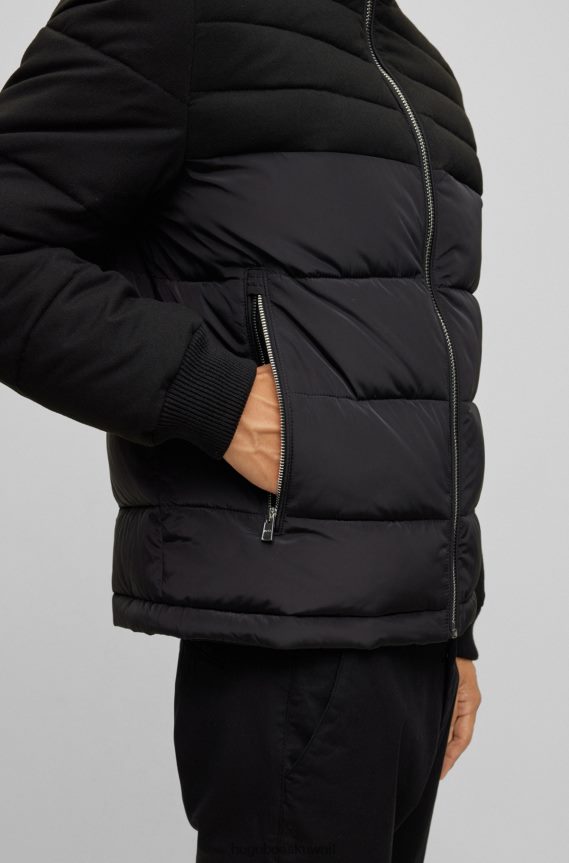 4TFNJN2720 أسود Hugo Boss سترة مبطنة ذات مقاس عادي بمواد مختلطة باللون الأسود هوغو