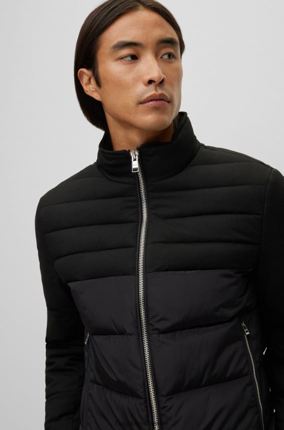 4TFNJN2720 أسود Hugo Boss سترة مبطنة ذات مقاس عادي بمواد مختلطة باللون الأسود هوغو