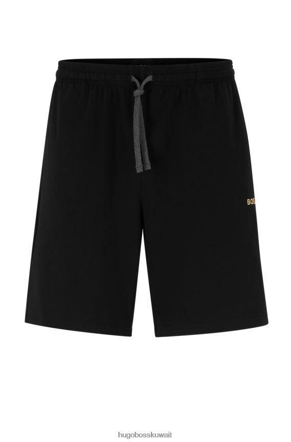 4TFNJN2722 أسود Hugo Boss هوغو شورت من القطن المطاطي باللون الأسود مع شعار مطرز