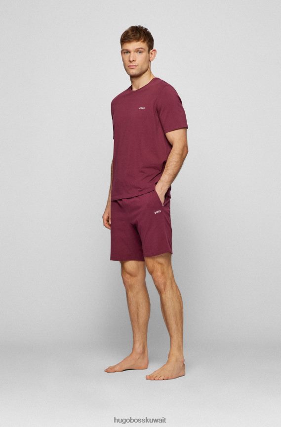 4TFNJN2723 احمر غامق Hugo Boss هوغو شورت من القطن المطاطي مع شعار مطرز باللون الأحمر الداكن