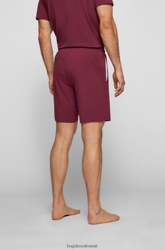 4TFNJN2723 احمر غامق Hugo Boss هوغو شورت من القطن المطاطي مع شعار مطرز باللون الأحمر الداكن