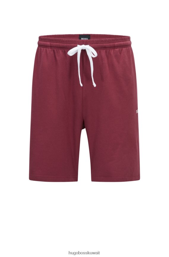4TFNJN2723 احمر غامق Hugo Boss هوغو شورت من القطن المطاطي مع شعار مطرز باللون الأحمر الداكن