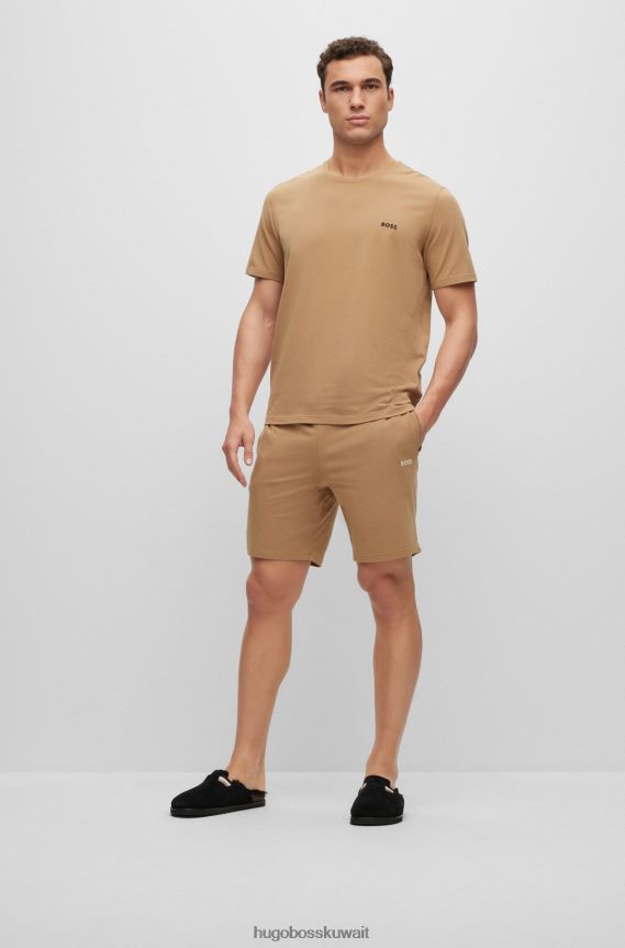 4TFNJN2725 اللون البيج Hugo Boss شورت من القطن باللون البيج مع شعار هوغو مطرز