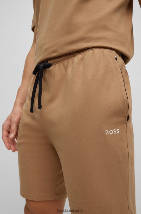4TFNJN2725 اللون البيج Hugo Boss شورت من القطن باللون البيج مع شعار هوغو مطرز