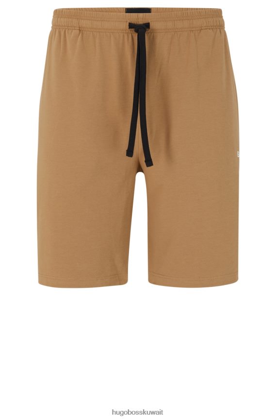 4TFNJN2725 اللون البيج Hugo Boss شورت من القطن باللون البيج مع شعار هوغو مطرز