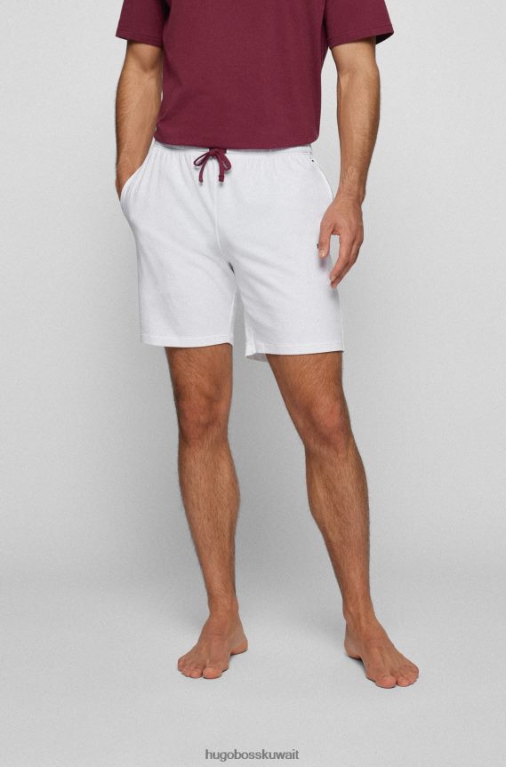 4TFNJN2726 أبيض Hugo Boss شورت من القطن المطاطي مع شعار مطرز باللون الأبيض
