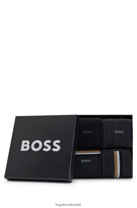 4TFNJN2731 الرمادي الداكن Hugo Boss حزمة من أربعة جوارب بالطول العادي من هوغو باللون الرمادي الداكن