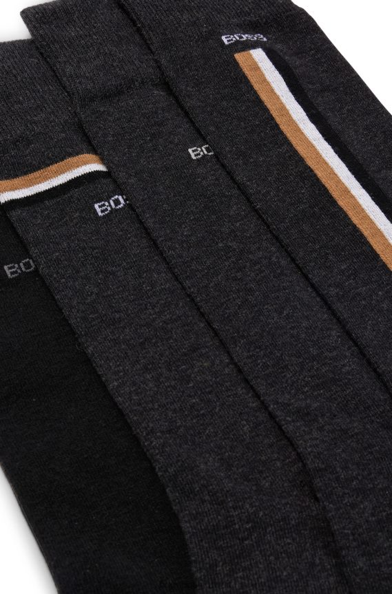 4TFNJN2731 الرمادي الداكن Hugo Boss حزمة من أربعة جوارب بالطول العادي من هوغو باللون الرمادي الداكن