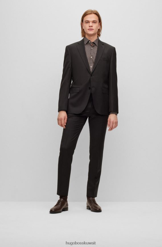 4TFNJN2734 أسود Hugo Boss بنطال هوغو أسود بقصّة ضيّقة للغاية مصنوع من الصوف البكر