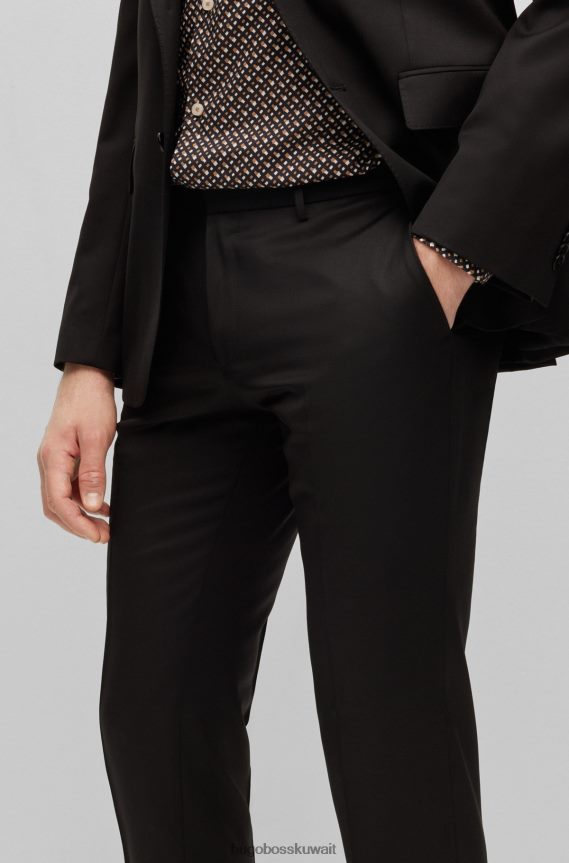 4TFNJN2734 أسود Hugo Boss بنطال هوغو أسود بقصّة ضيّقة للغاية مصنوع من الصوف البكر