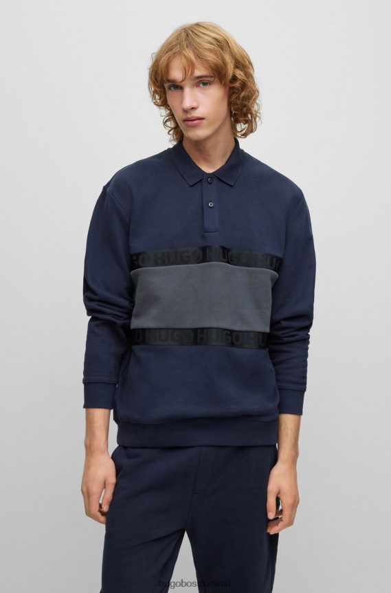 4TFNJN2735 أزرق غامق Hugo Boss هوغو قميص بولو من القطن الخوخي باللون الأزرق الداكن مع شريط الشعار