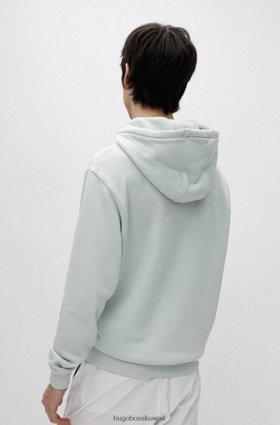 4TFNJN2739 اخضر فاتح Hugo Boss سويت شيرت بغطاء رأس من مزيج القطن مع شعار هوغو مخطط باللون الأخضر الفاتح