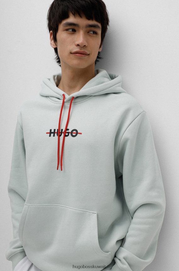 4TFNJN2739 اخضر فاتح Hugo Boss سويت شيرت بغطاء رأس من مزيج القطن مع شعار هوغو مخطط باللون الأخضر الفاتح