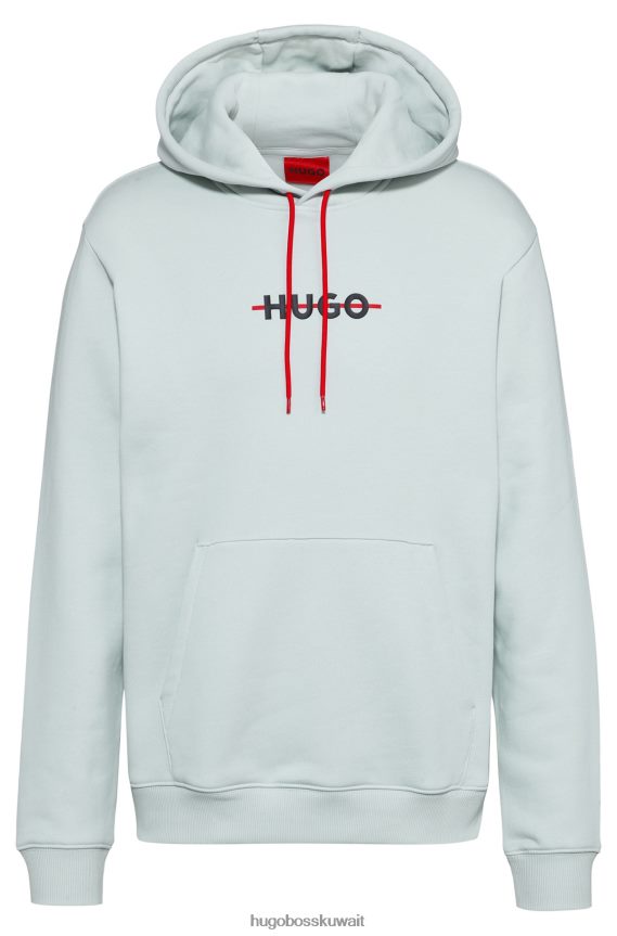 4TFNJN2739 اخضر فاتح Hugo Boss سويت شيرت بغطاء رأس من مزيج القطن مع شعار هوغو مخطط باللون الأخضر الفاتح