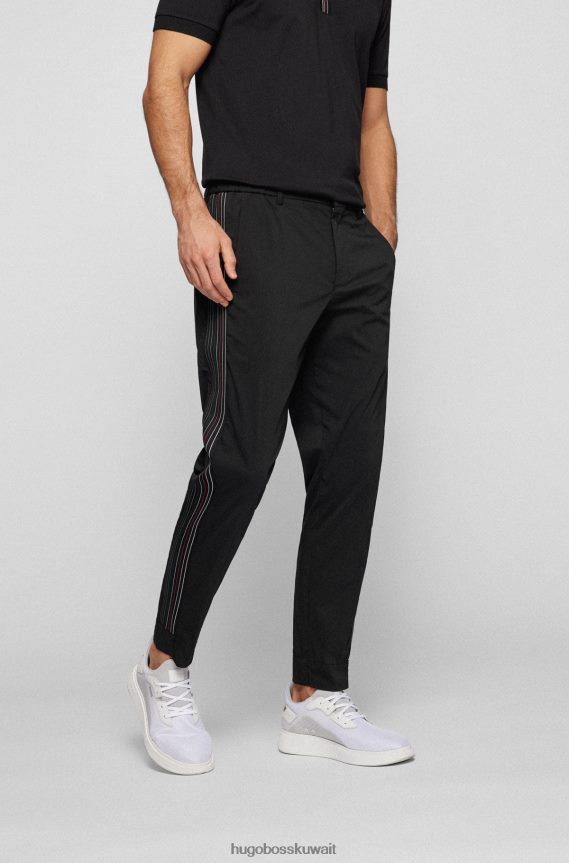 4TFNJN2740 أسود Hugo Boss بنطال هوغو أسود من مزيج القطن بقصة ضيقة وشريط جانبي