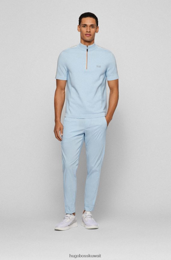 4TFNJN2741 أزرق فاتح Hugo Boss بنطلون هوغو ذو قصة ضيقة من مزيج القطن باللون الأزرق الفاتح مع شريط درز جانبي
