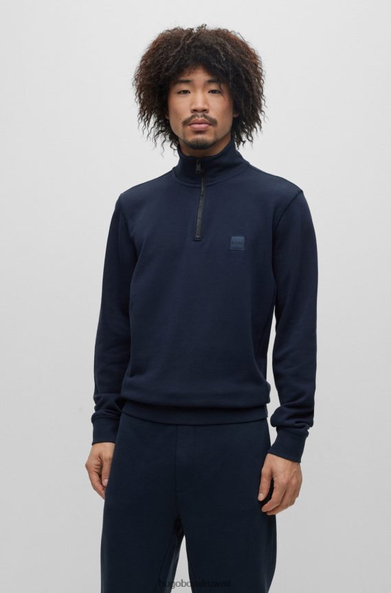 4TFNJN2742 أزرق غامق Hugo Boss سويت شيرت من هوغو قطن تيري برقبة بسحاب مع رقعة شعار باللون الأزرق الداكن