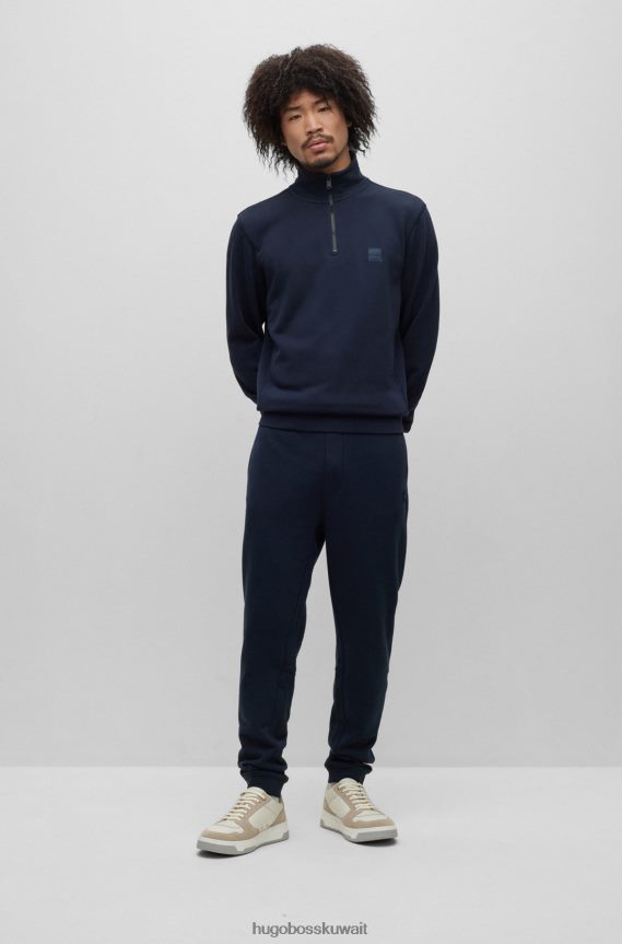 4TFNJN2742 أزرق غامق Hugo Boss سويت شيرت من هوغو قطن تيري برقبة بسحاب مع رقعة شعار باللون الأزرق الداكن