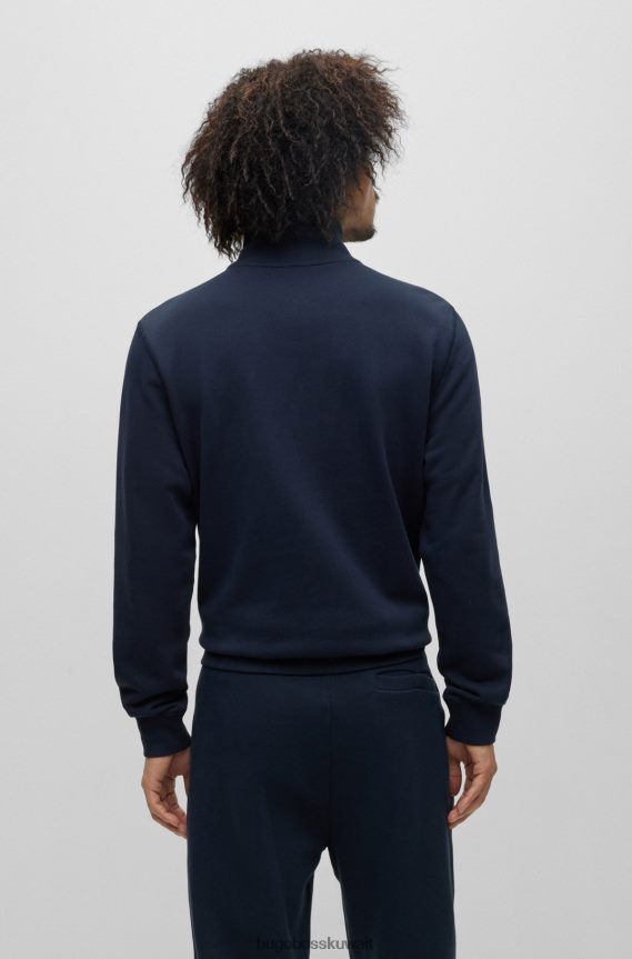 4TFNJN2742 أزرق غامق Hugo Boss سويت شيرت من هوغو قطن تيري برقبة بسحاب مع رقعة شعار باللون الأزرق الداكن