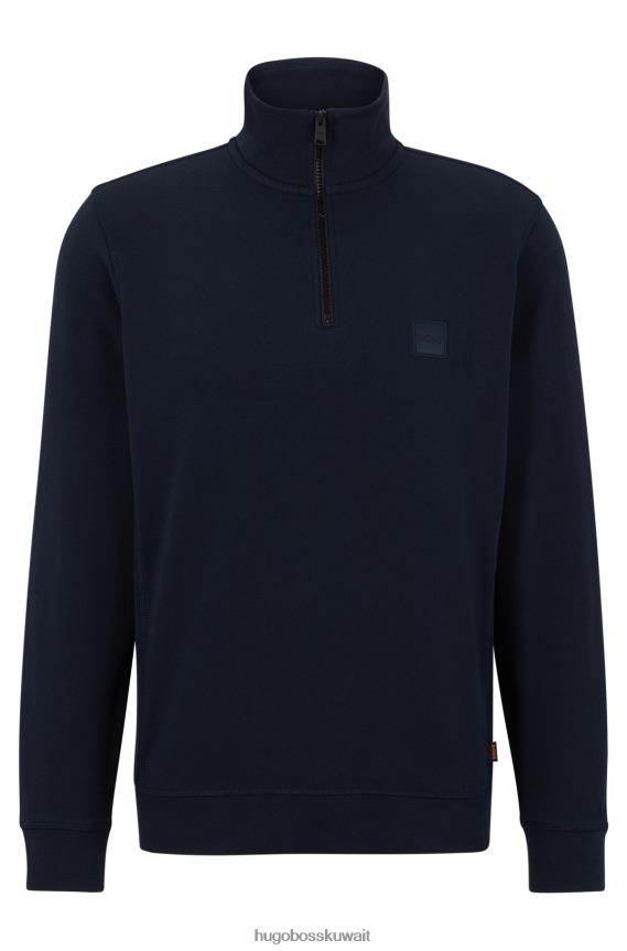 4TFNJN2742 أزرق غامق Hugo Boss سويت شيرت من هوغو قطن تيري برقبة بسحاب مع رقعة شعار باللون الأزرق الداكن