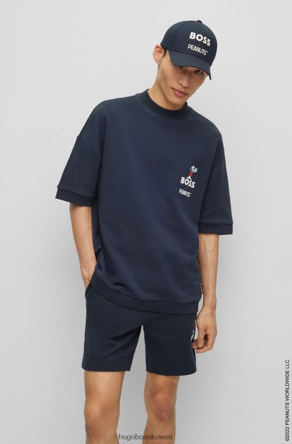 4TFNJN2744 أزرق غامق Hugo Boss سويت شيرت Hugo x Peanuts من قطن تيري بأكمام قصيرة مع عمل فني حصري