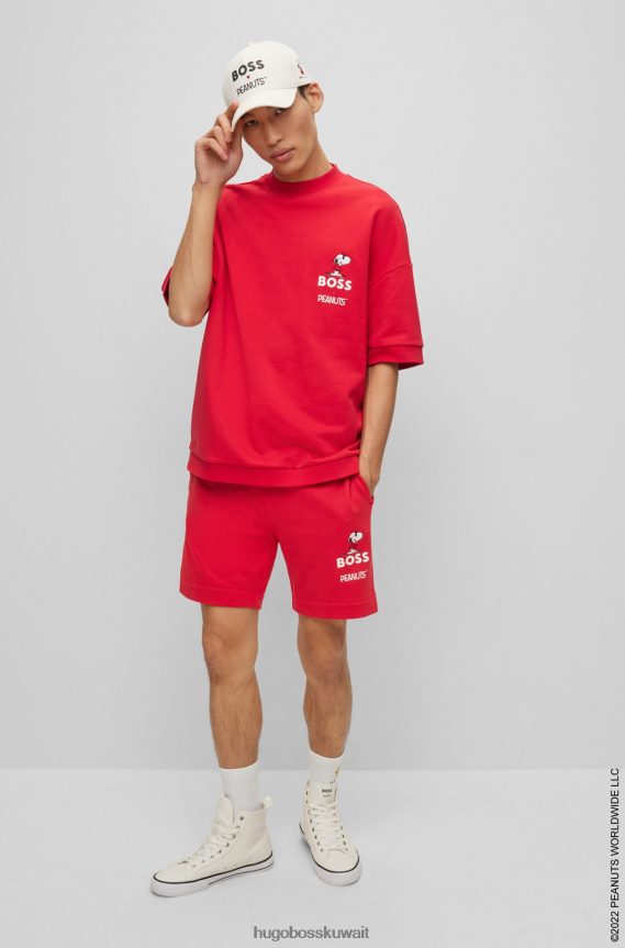 4TFNJN2745 أحمر Hugo Boss سويت شيرت من قطن تيري بأكمام قصيرة × الفول السوداني