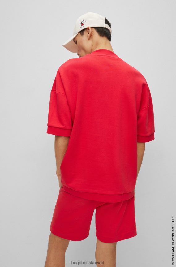 4TFNJN2745 أحمر Hugo Boss سويت شيرت من قطن تيري بأكمام قصيرة × الفول السوداني