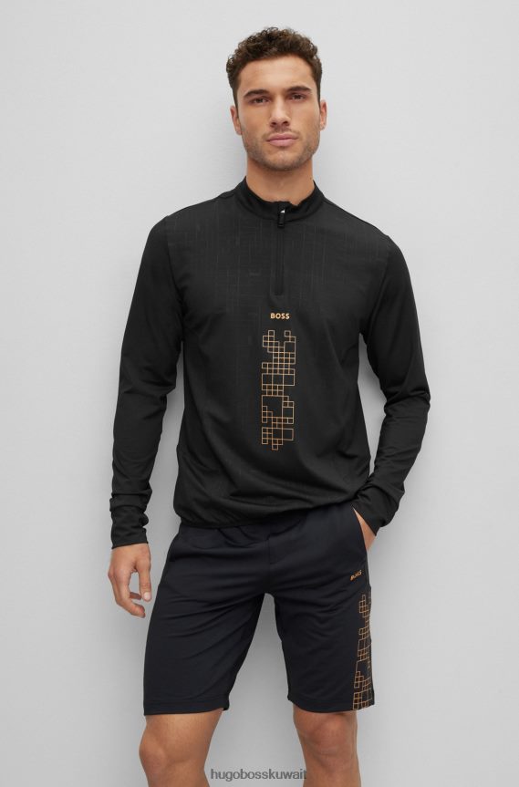 4TFNJN2749 أسود Hugo Boss سويت شيرت بياقة بسحاب مع عمل فني يتوهج في الظلام باللون الأسود