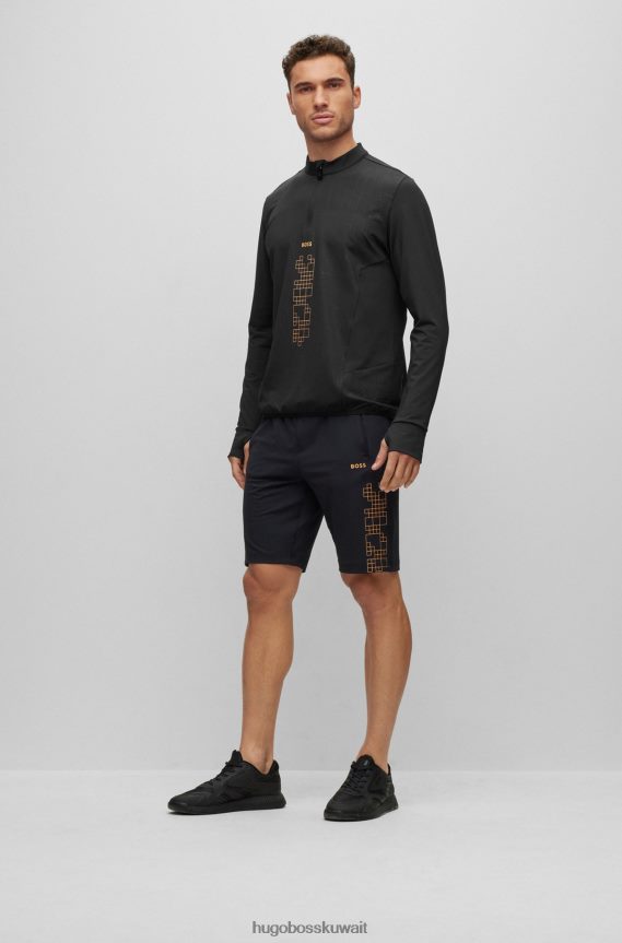 4TFNJN2749 أسود Hugo Boss سويت شيرت بياقة بسحاب مع عمل فني يتوهج في الظلام باللون الأسود