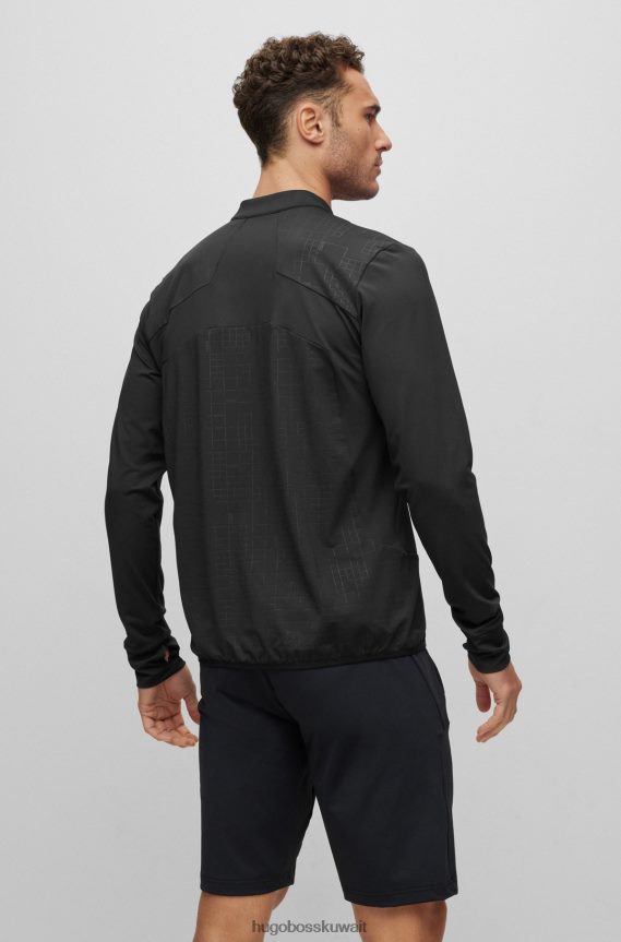 4TFNJN2749 أسود Hugo Boss سويت شيرت بياقة بسحاب مع عمل فني يتوهج في الظلام باللون الأسود