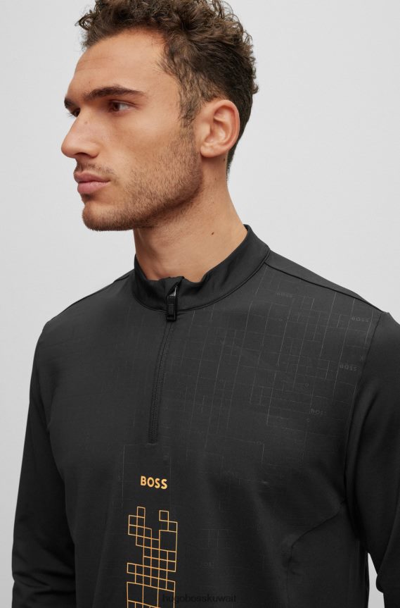 4TFNJN2749 أسود Hugo Boss سويت شيرت بياقة بسحاب مع عمل فني يتوهج في الظلام باللون الأسود