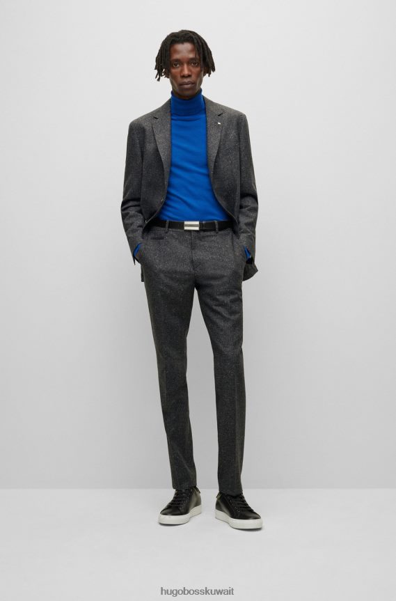 4TFNJN2753 الرمادي الداكن Hugo Boss بنطلون بنمط صغير من مزيج الصوف مع هوغو حريري باللون الرمادي الداكن
