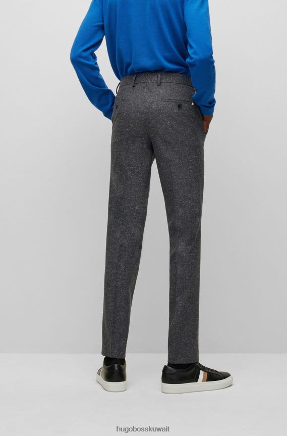 4TFNJN2753 الرمادي الداكن Hugo Boss بنطلون بنمط صغير من مزيج الصوف مع هوغو حريري باللون الرمادي الداكن