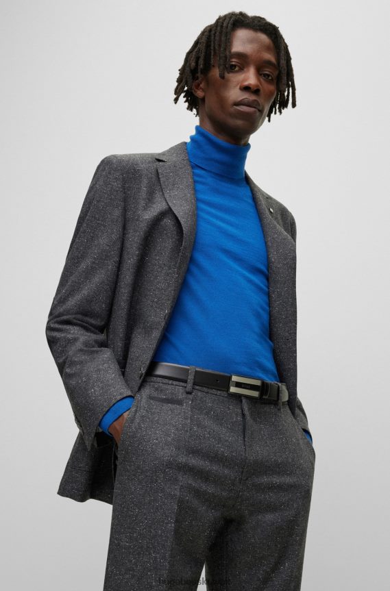 4TFNJN2753 الرمادي الداكن Hugo Boss بنطلون بنمط صغير من مزيج الصوف مع هوغو حريري باللون الرمادي الداكن