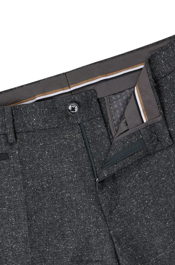 4TFNJN2753 الرمادي الداكن Hugo Boss بنطلون بنمط صغير من مزيج الصوف مع هوغو حريري باللون الرمادي الداكن