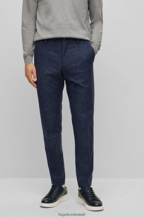 4TFNJN2754 أزرق غامق Hugo Boss بنطلون أزرق داكن بنمط صغير من مزيج الصوف مع هوغو الحرير