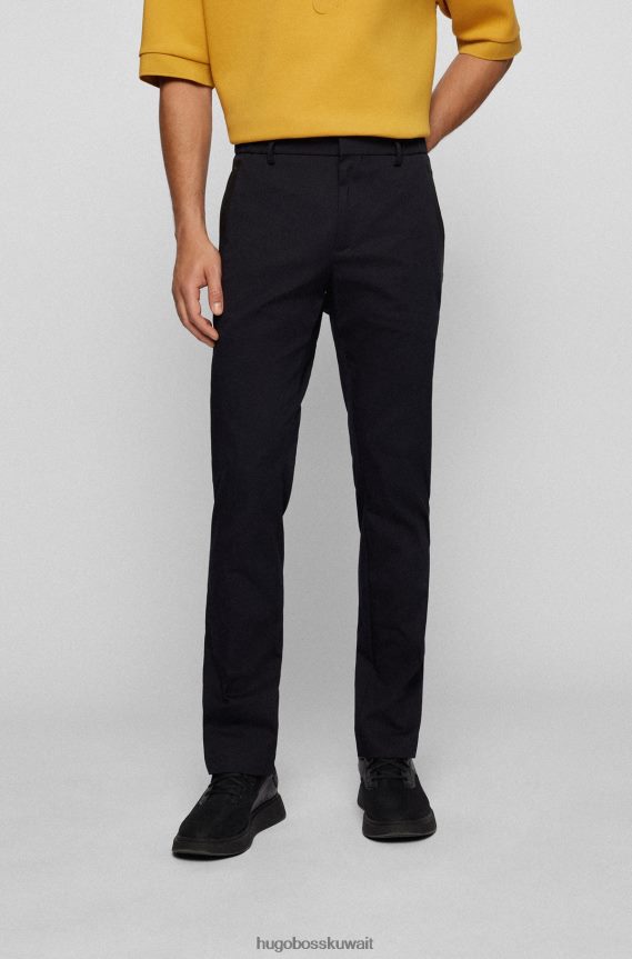 4TFNJN2756 أسود Hugo Boss بنطال هوغو أسود بقصّة ضيقة من مزيج القطن دوبي