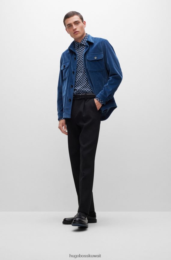 4TFNJN2761 أزرق فاتح Hugo Boss قميص بقصّة ضيّقة مصنوع من جيرسي هوغو المطاطي ذو الأداء الهندسي، باللون الأزرق الفاتح